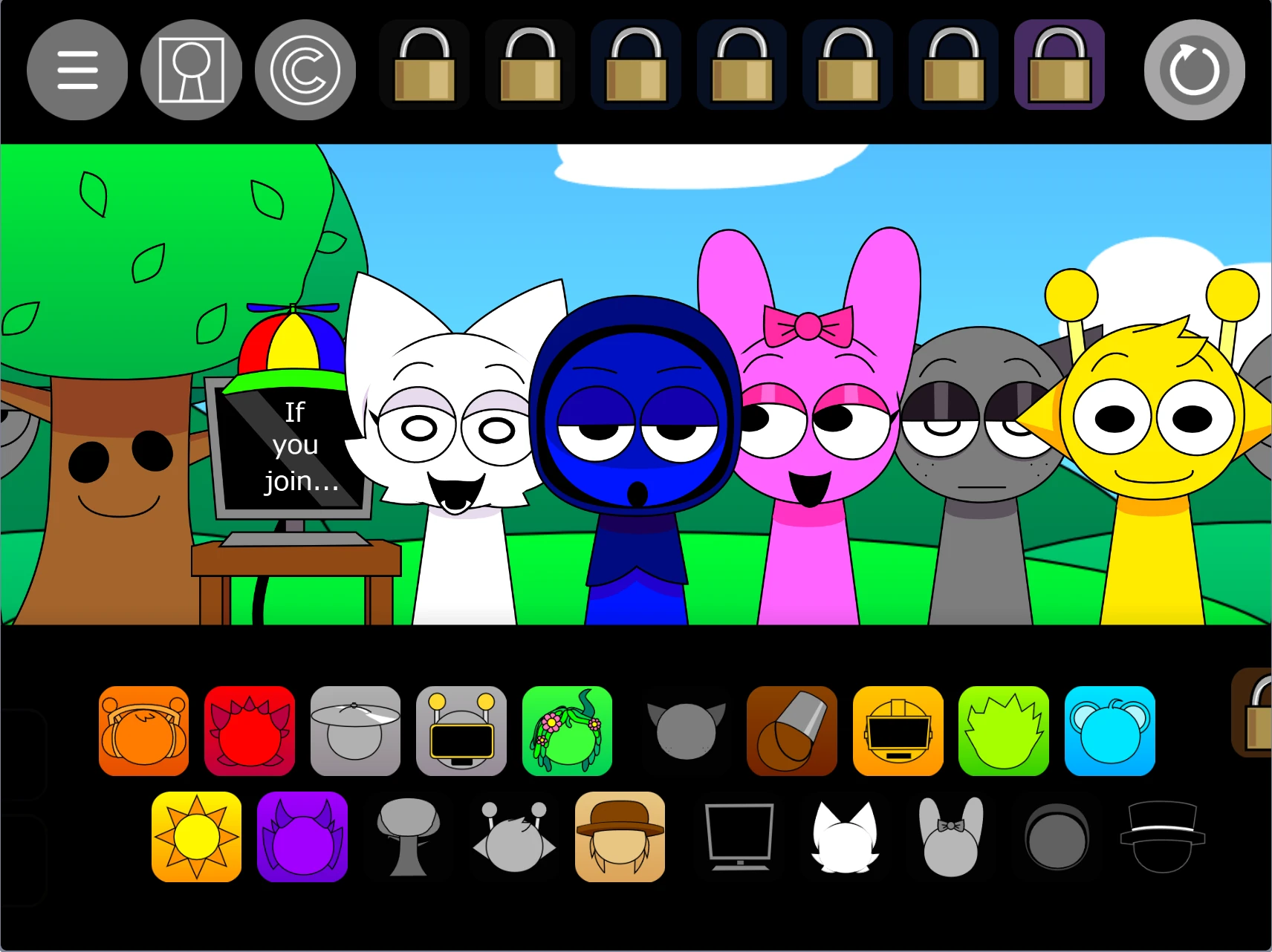 Music creation interface in Sprunki Pyramixed with OCs