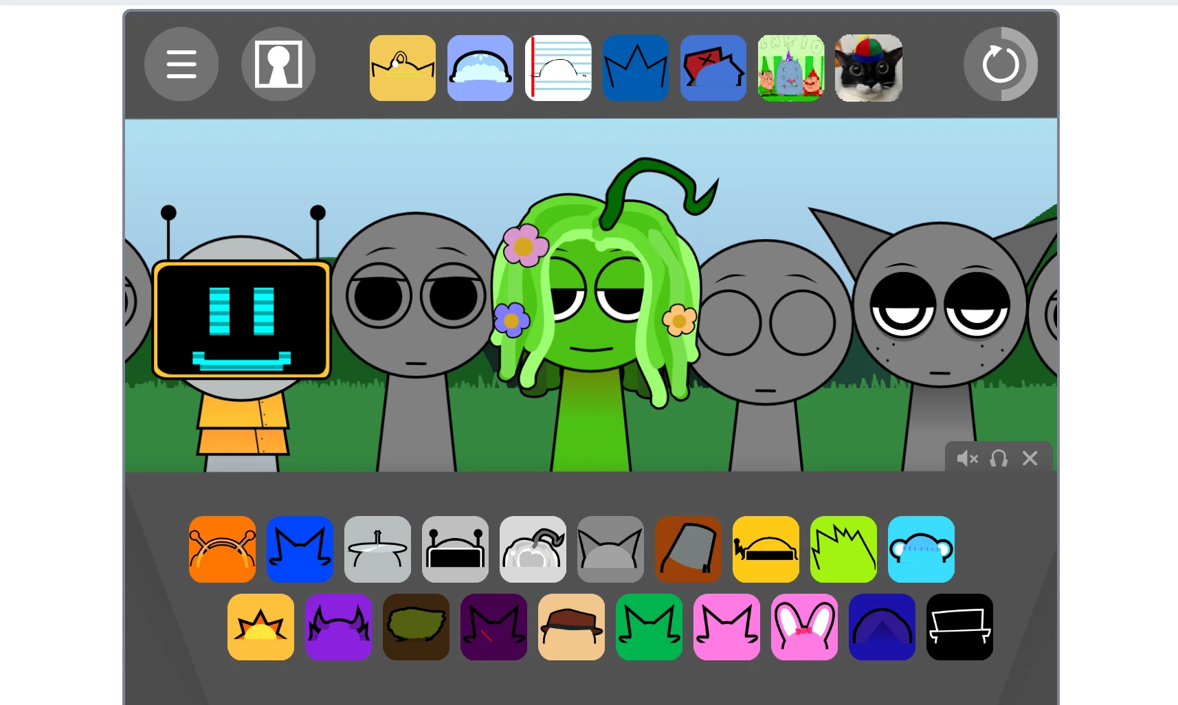 Different Sprunki characters with assigned sound roles