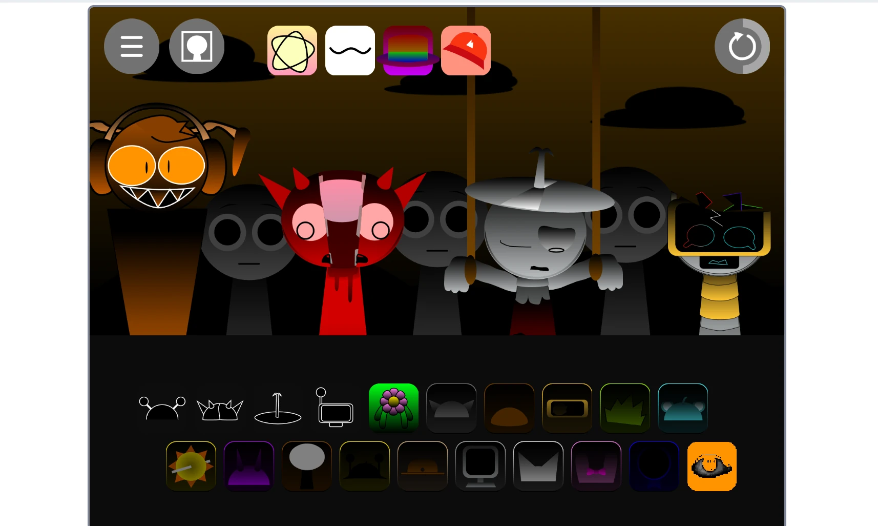 Sound selection menu in classic Sprunki Shifted Old version