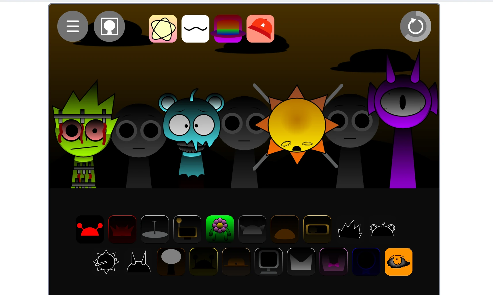 Closeup of classic Sprunki character designs in shifted version