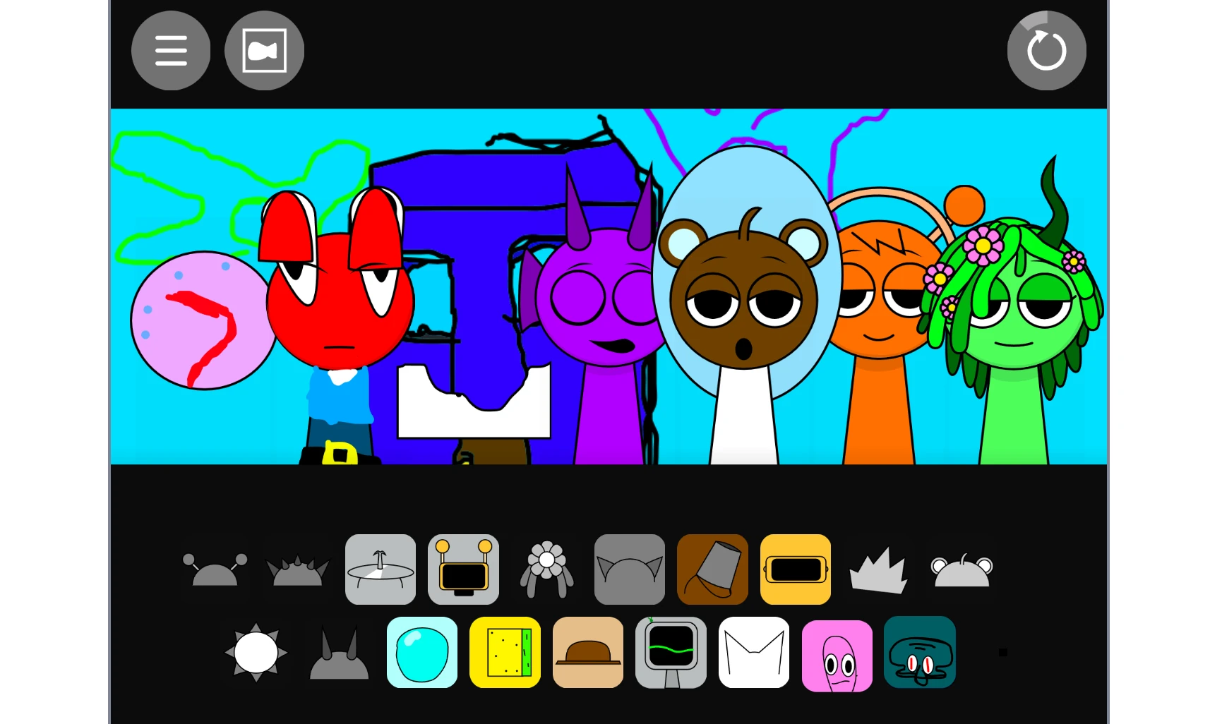 Multiple Spongebob characters in Sprunki gameplay