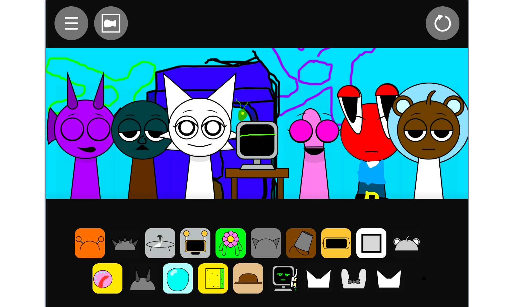 Sound selection menu in Sprunki Spongebob Mod