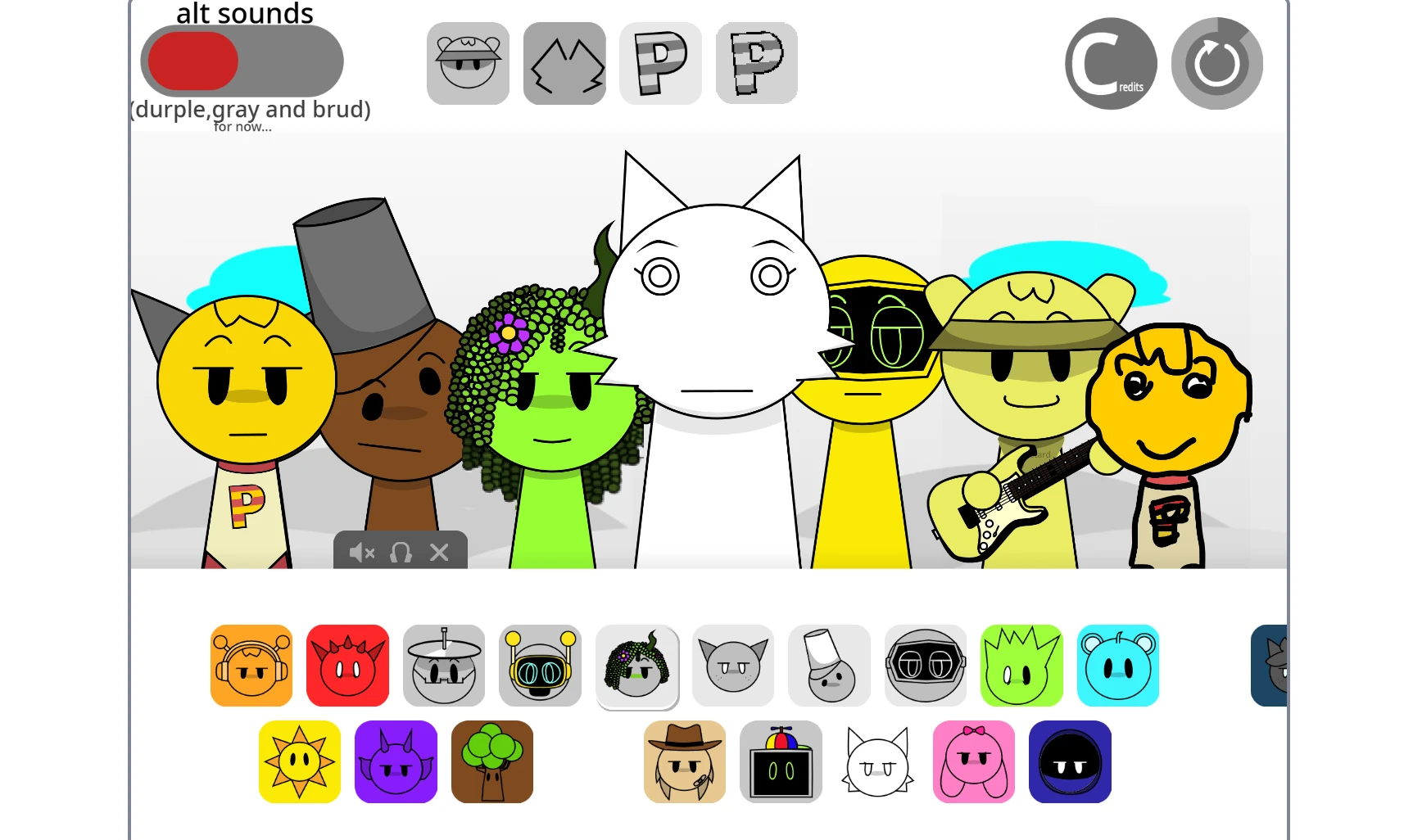 Sprunki Super Tunes music creation interface with multiple characters