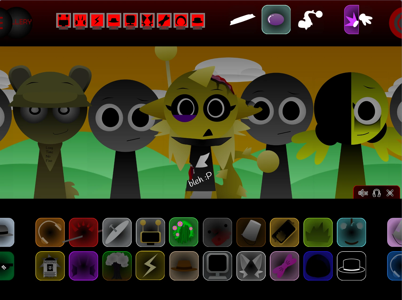 Sprunki Swap Retextured Phase 1.7 gameplay screenshot showing sound selection
