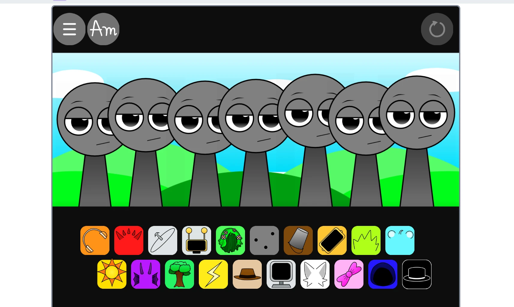 Sprunki Swap Showcase Phase 1 gameplay showing character selection screen