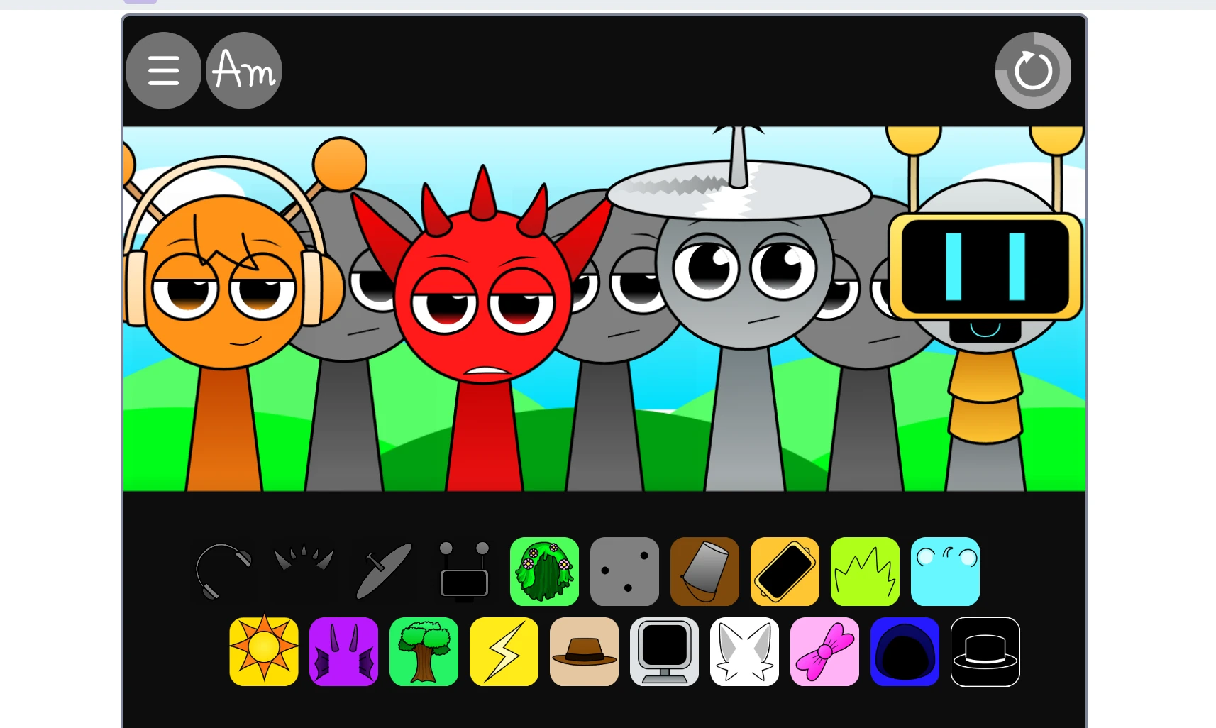 Sprunki game music mixing interface with multiple characters active
