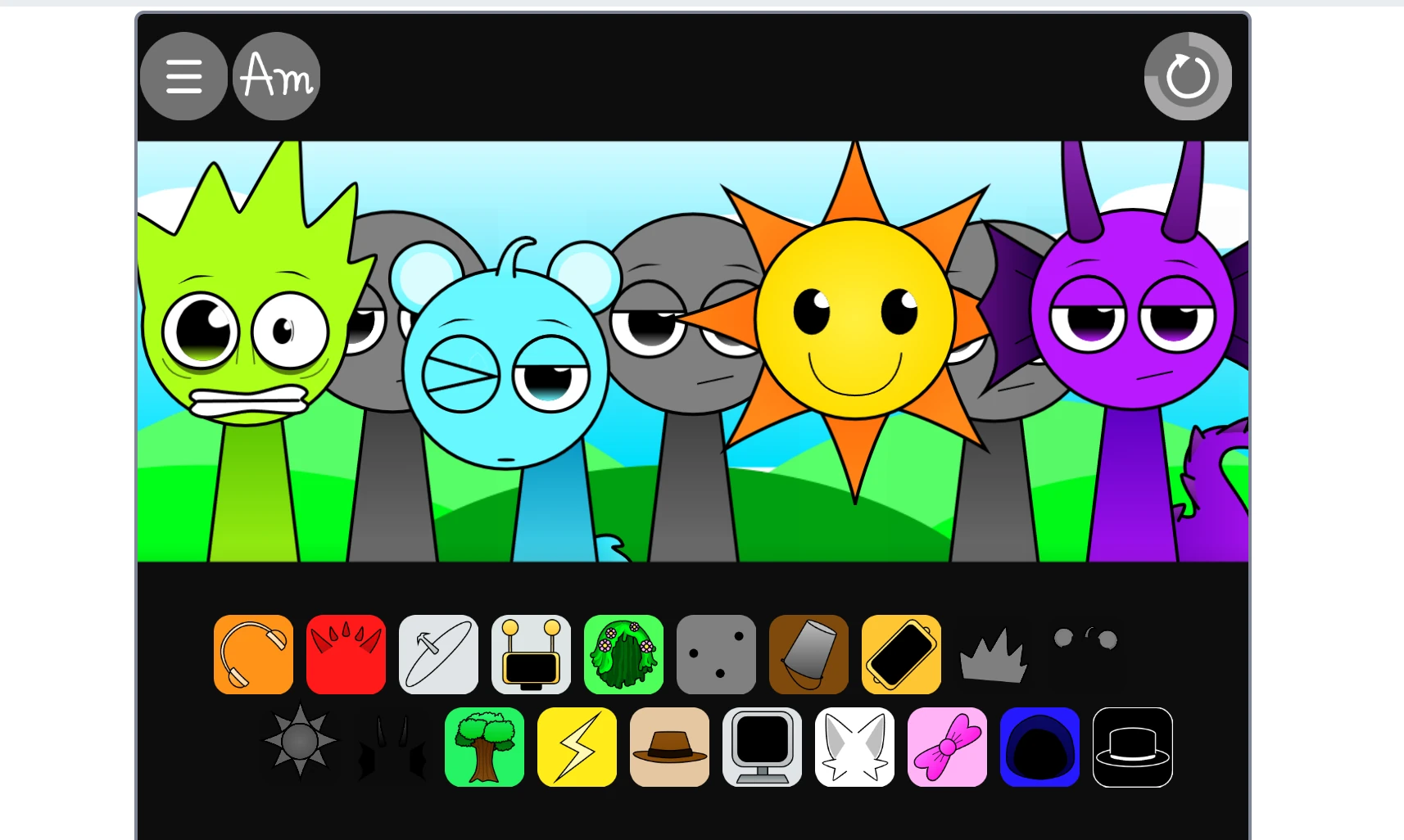 Sprunki game interface showing sound options and controls