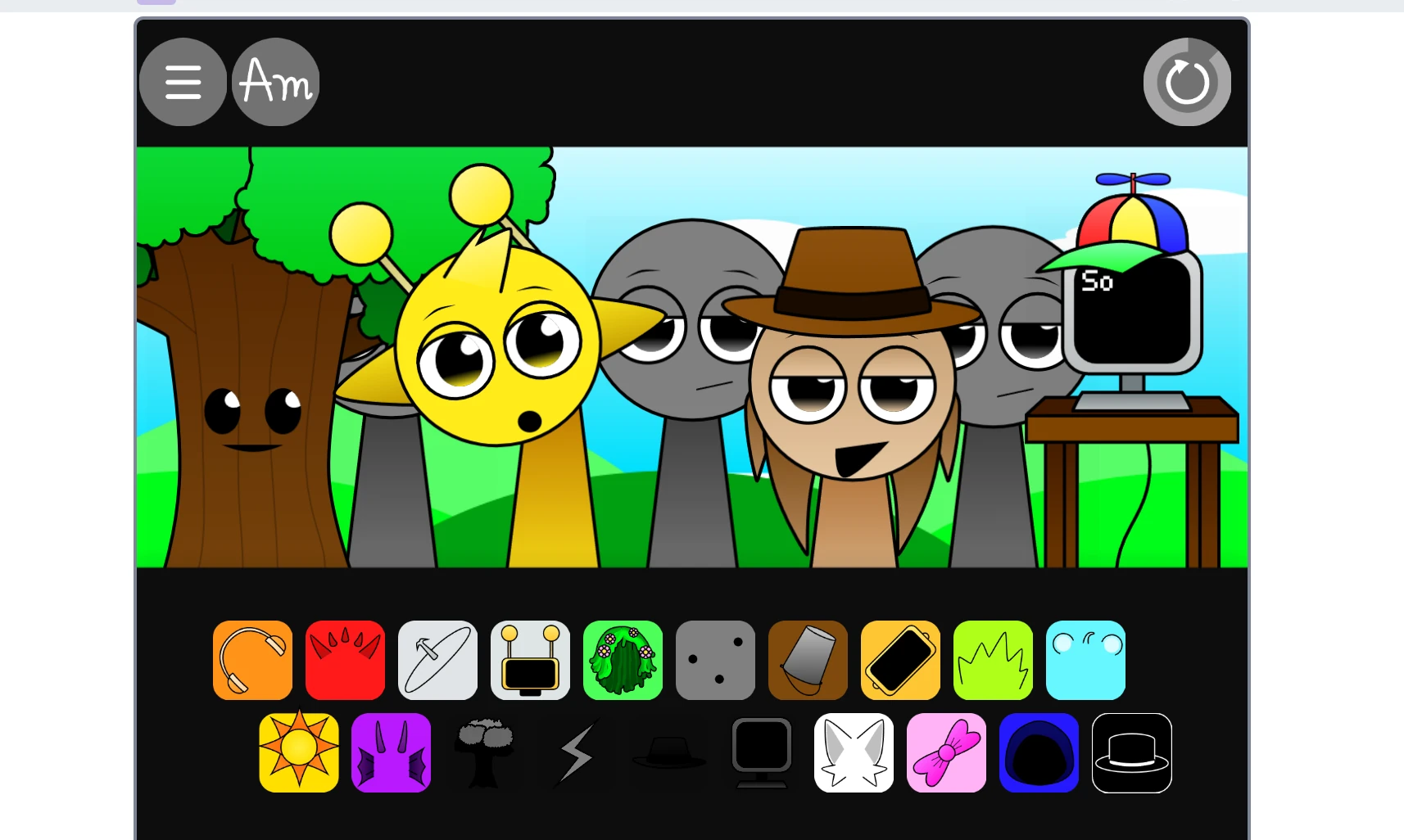 Colorful Sprunki characters with different sound effects