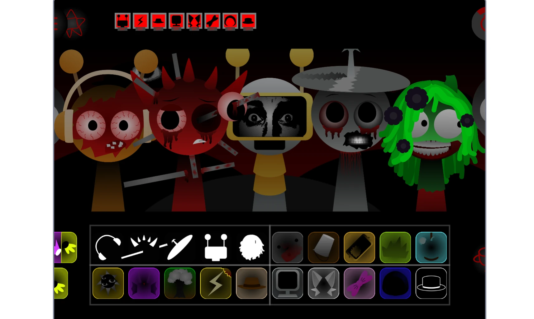 Game interface showing sound icons for robot characters