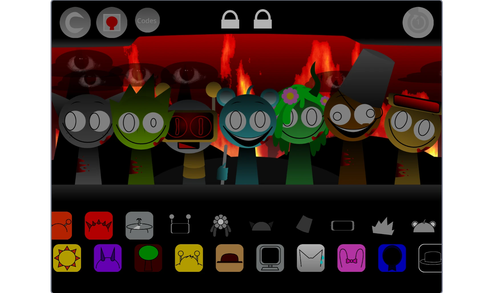 Sprunki Wenda character with different sound icons and musical elements