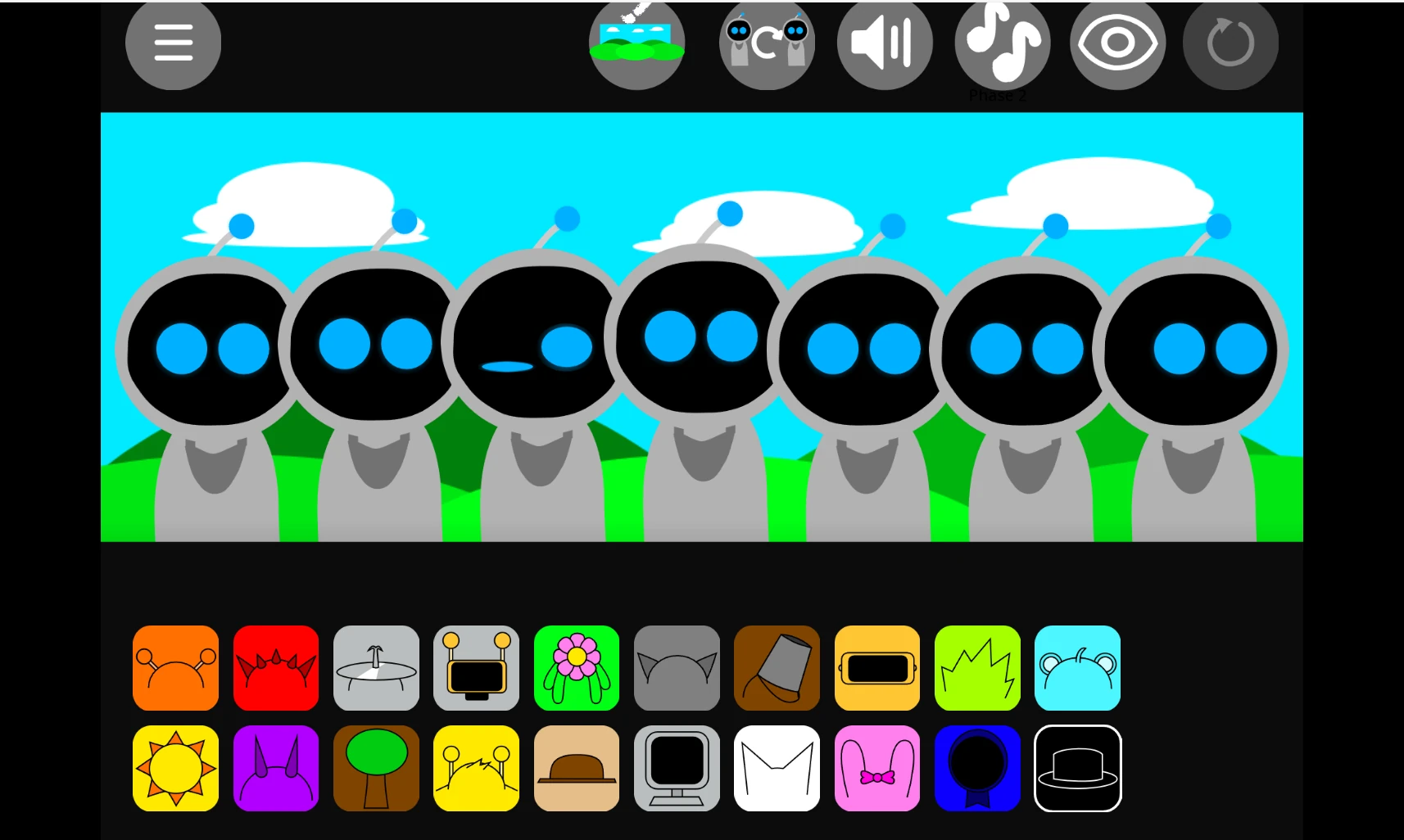 Sprunkibot gameplay showing sound selection interface