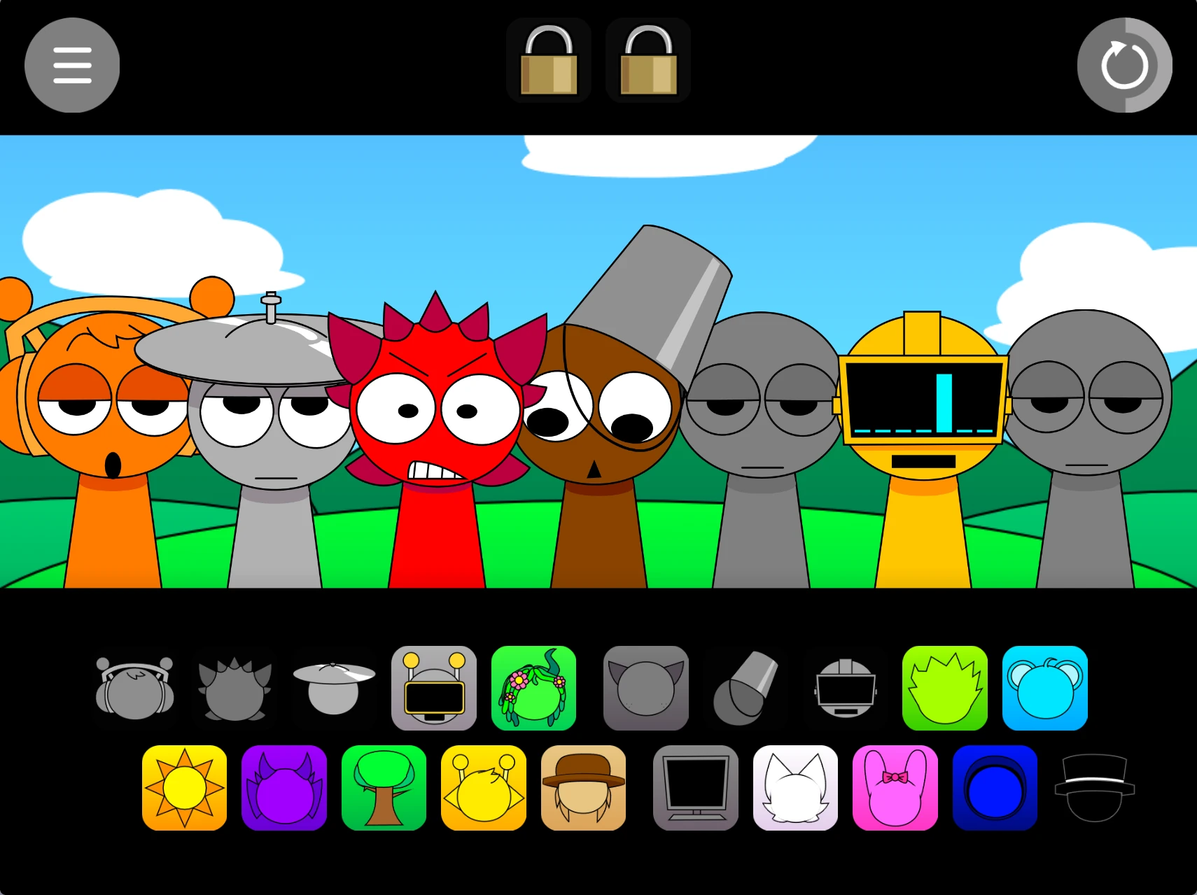 Sprunki Pyramixed gameplay showing character selection