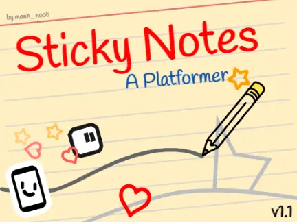 Sticky notes platformer logo cover featuring green paper aesthetic and dizzy visual effect