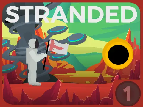 Stranded 1 game logo featuring astronaut on alien planet