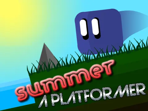 Summer A Platformer game logo featuring hills, sun and sky background