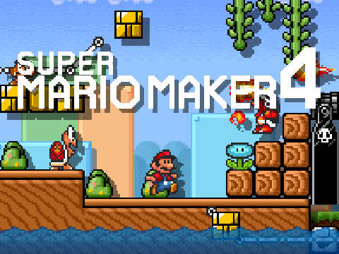 Super Mario Maker 4 platformer creator logo with Mario theme