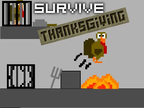 Logo for the indie game Survive Thanksgiving Platformer featuring pixel art.