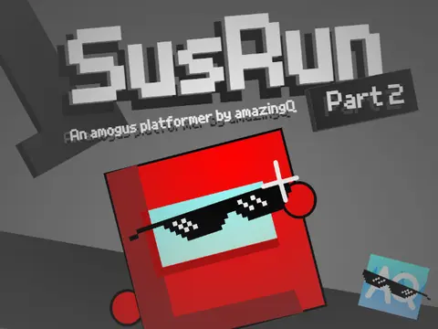 Susrun 2 platformer logo featuring Among Us character with lava and color customization