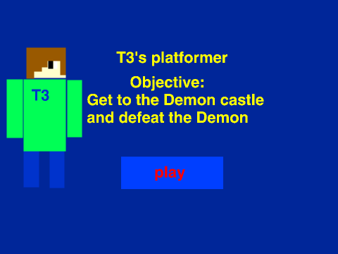 T3 platformer logo cover featuring character T3 and castle with flying demon