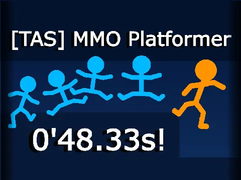 TAS MMO Platformer logo with speedrun timer display