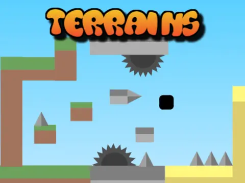 Terrains mobile friendly platformer logo cover showcasing three distinct biomes