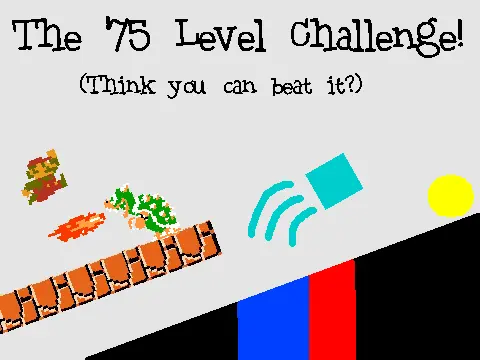 The 75 Level Challenge platformer logo - 75 stages with PullJosh physics and licensed music