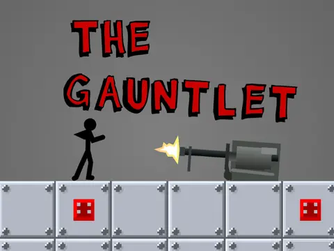 The Gauntlet scrolling platformer logo - Tesla coil boss battle gauntlet