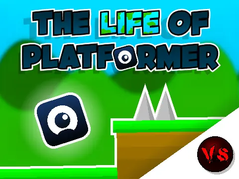 The Life of Platformer Game 1.6 logo featuring the cyclope boss and cube character