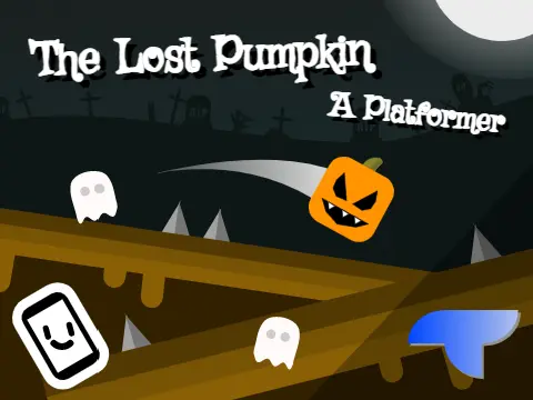 The lost pumpkin platformer logo cover featuring Halloween theme and ghosts
