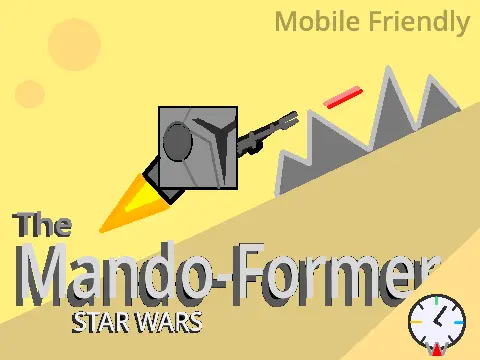 The Mandalorian platformer game logo featuring Mando character in Scratch platformer style
