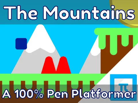 The Mountains 100 Pen Platformer game logo featuring mountain landscape cover