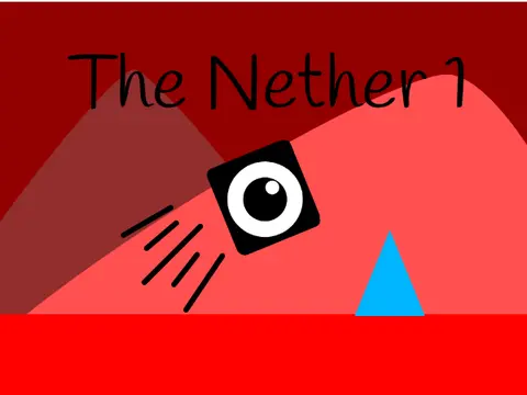 The Nether 1 platformer logo - nether-themed environment with fortress