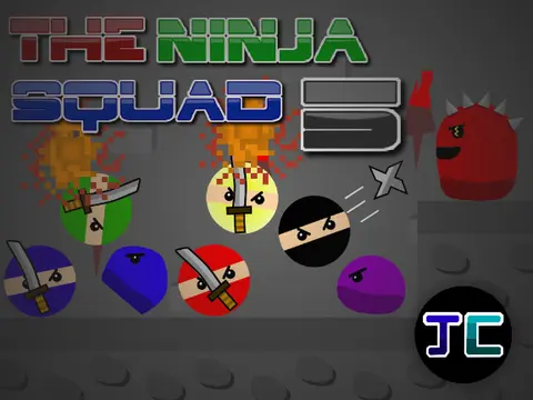 The Ninja Squad 5 platformer logo featuring five elemental ninjas