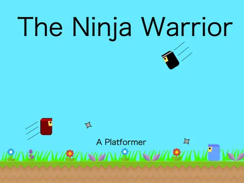 The Ninja Warrior platformer logo with ninja theme and shuriken
