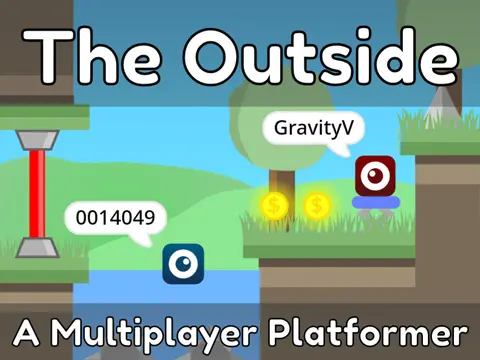 The Outside game logo featuring cloud scrolling multiplayer platformer with player direction arrows