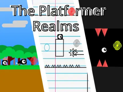 The Platformer Realms logo featuring portals to different game dimensions