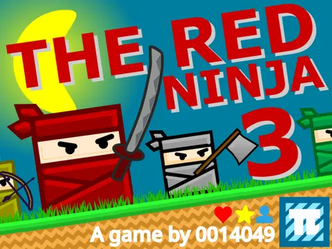 The Red Ninja 3 platformer game logo with night theme featuring ninja character and weapons