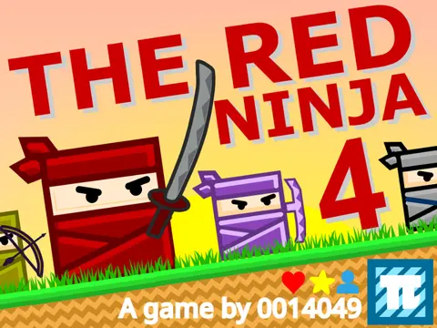 The Red Ninja 4 platformer game logo with dawn temple background and ninja silhouette
