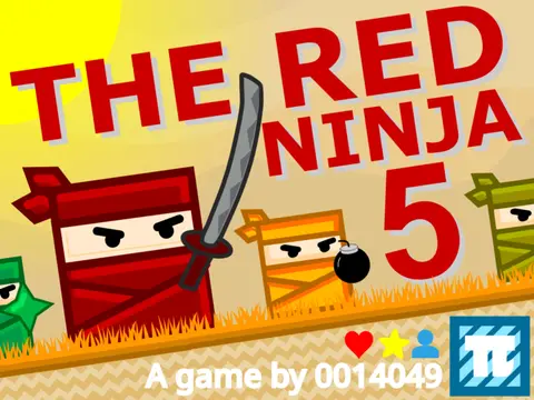 The Red Ninja 5 platformer game logo with desert and cave theme featuring ninja character