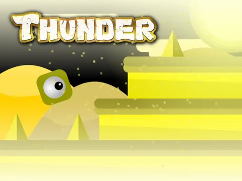 Thunder - A Platformer logo with snow and thunder typography in Lemonada font