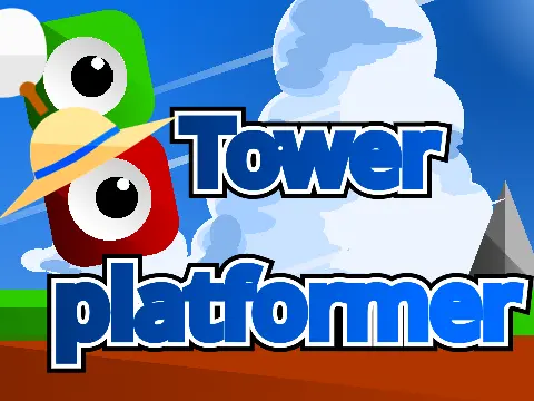 Tower platformer logo featuring red and green characters climbing a tower