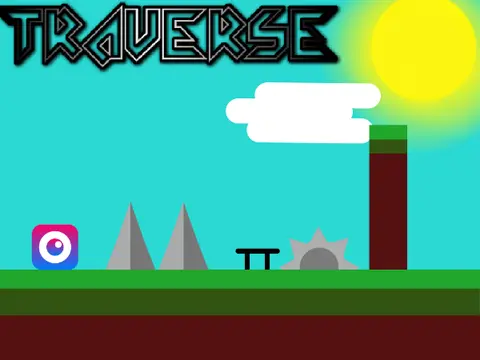 Traverse platformer logo cover featuring military obstacle course and teleport effect