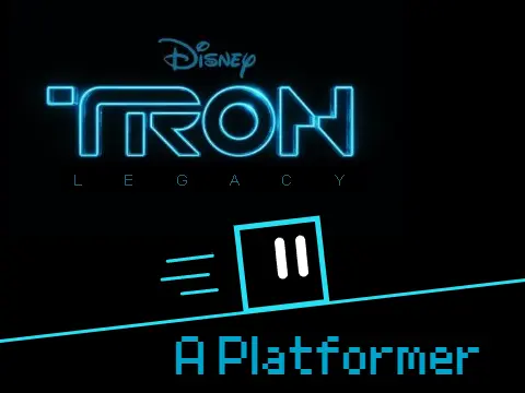 Tron Legacy platformer logo cover featuring Grid and Clu boss fight