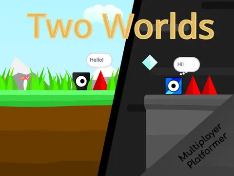 Two Worlds multiplayer platformer logo featuring dual world design
