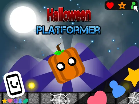 Unforgettable Halloween platformer logo cover featuring Halloween theme with Minecraft inspired ground