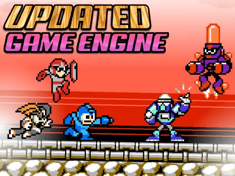 Updated Mega Man scrolling platformer engine logo with Mega Man sprite