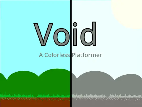 Void colorless platformer logo - minimalist grayscale aesthetic for narrative platformer