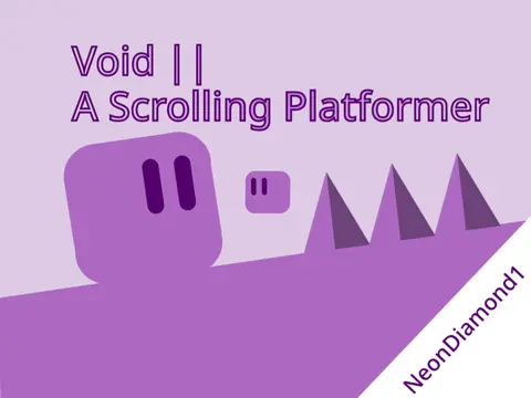Void scrolling platformer logo with neon gradient text
