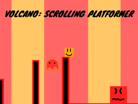 Volcano scrolling platformer logo cover featuring volcanic landscape and lava