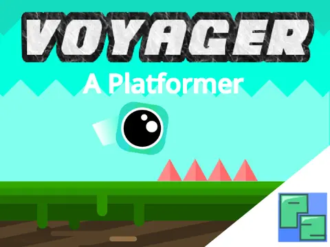 Voyager platformer logo with spike art and particle effects by cheekyscuola